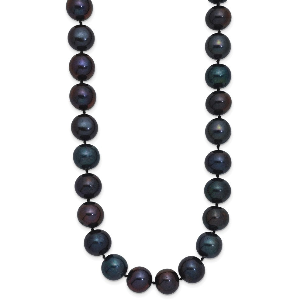 Sterling Silver Rhod-plated 10-11mm Black FWC Pearl Necklace