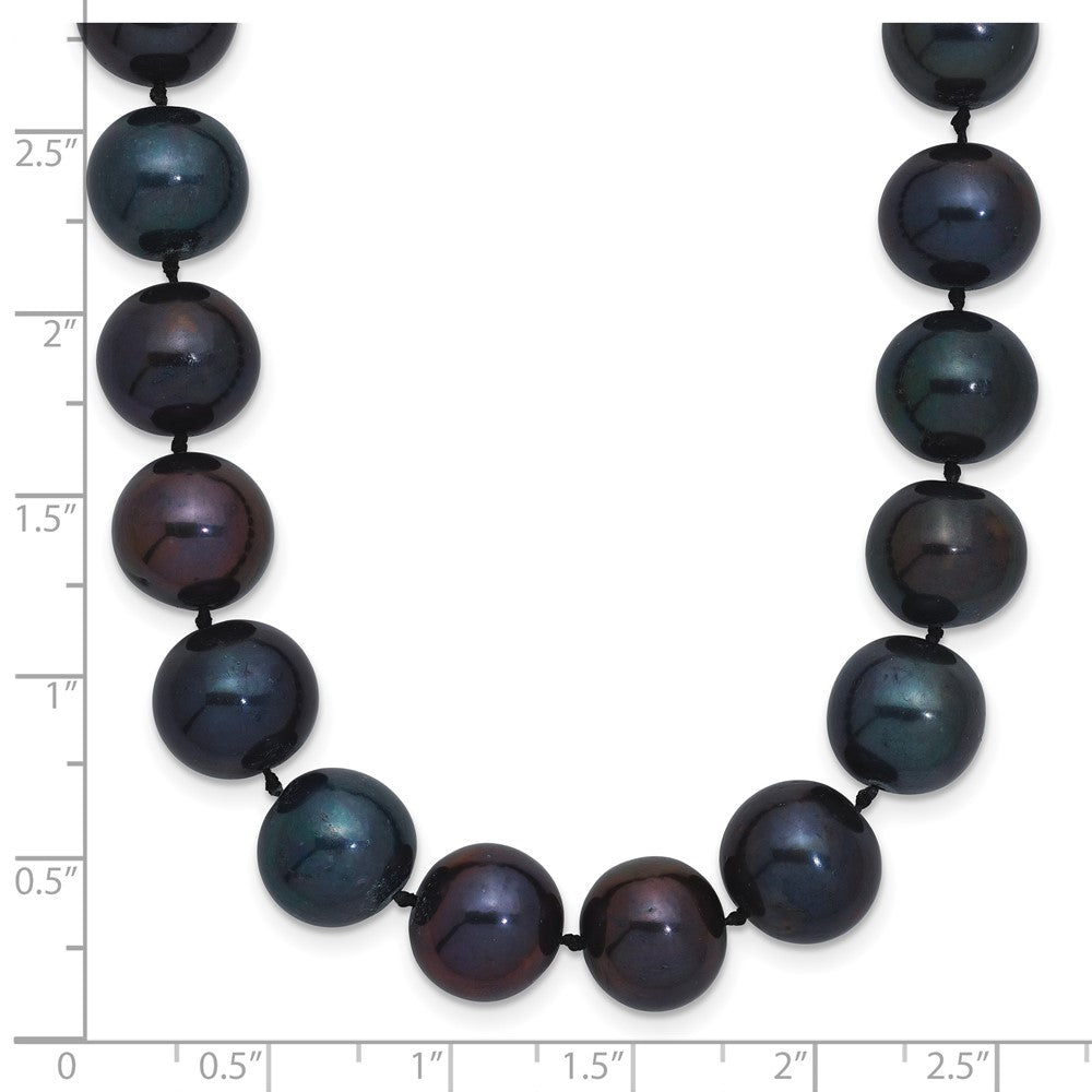 Sterling Silver Rhod-plated 10-11mm Black FWC Pearl Necklace