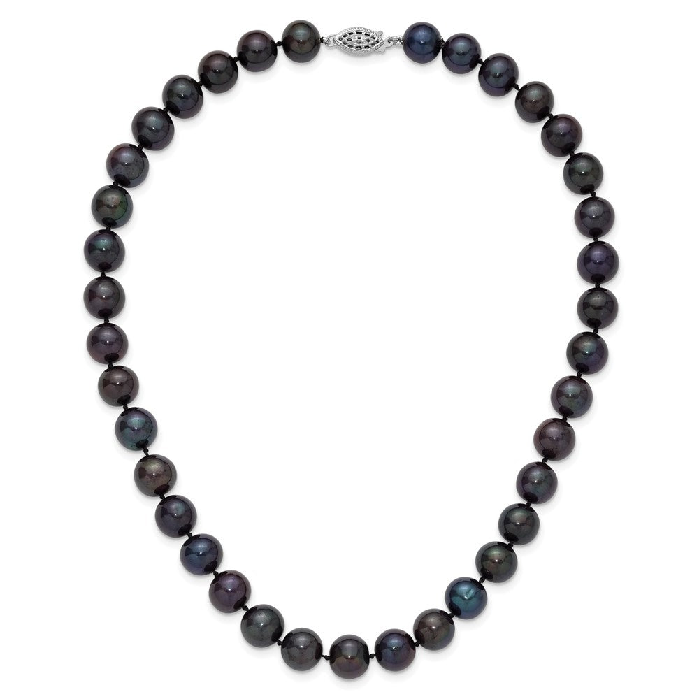 Sterling Silver Rhod-plated 10-11mm Black FWC Pearl Necklace