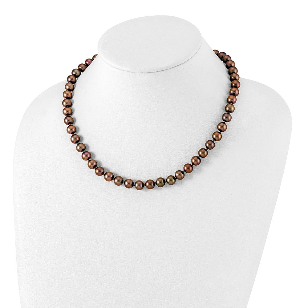 Sterling Silver Rhodium 8-9mm Brown Freshwater Cultured Pearl Necklace