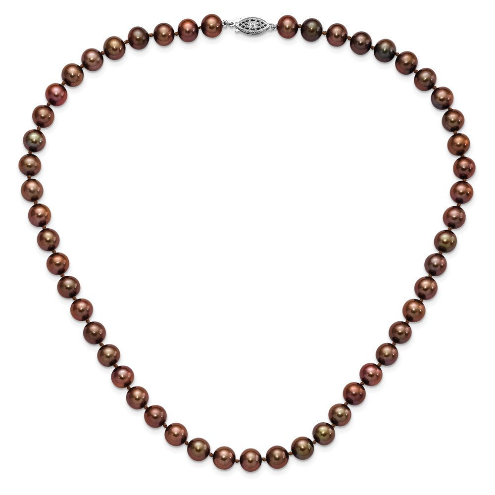 Sterling Silver Rhodium 8-9mm Brown Freshwater Cultured Pearl Necklace