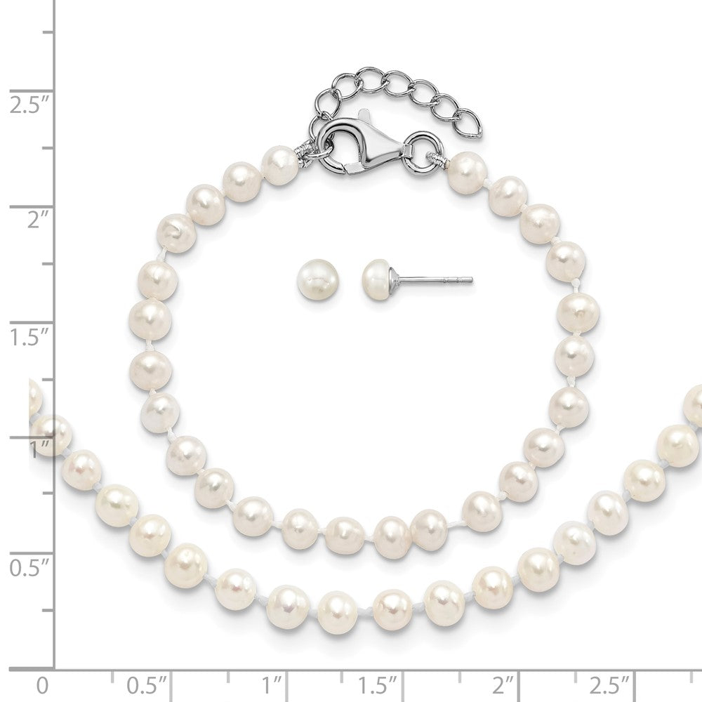 SS RH-pltd 4-5mm FWC Pearl 14in Necklace 5in Bracelet & Earring Set