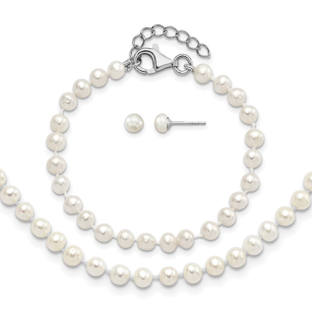 SS RH-pltd 4-5mm FWC Pearl 14in Necklace 5in Bracelet & Earring Set