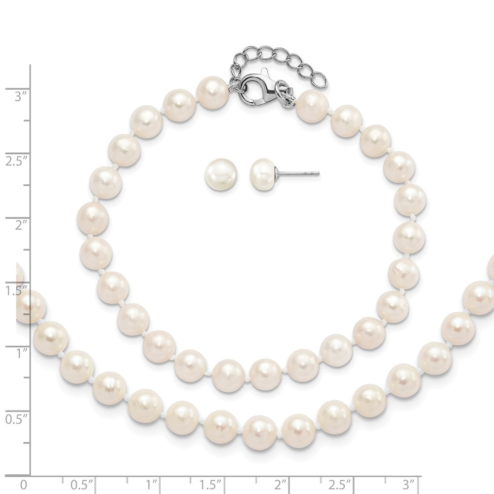 Sterling Silver RH 6-7mm FWC Pearl 18/2 Necklace 7/1 Brace/Earring Set