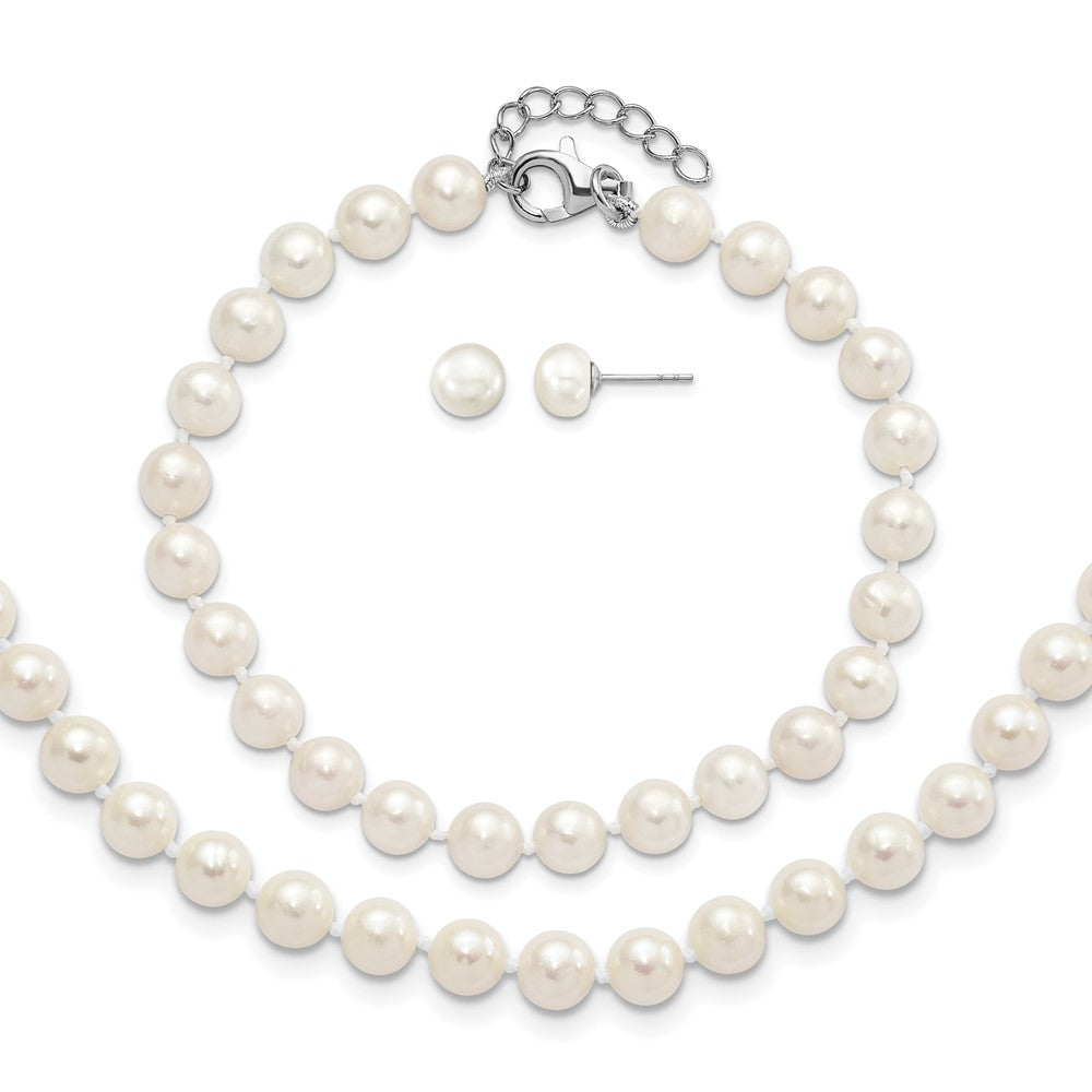 Sterling Silver RH 6-7mm FWC Pearl 18/2 Necklace 7/1 Brace/Earring Set