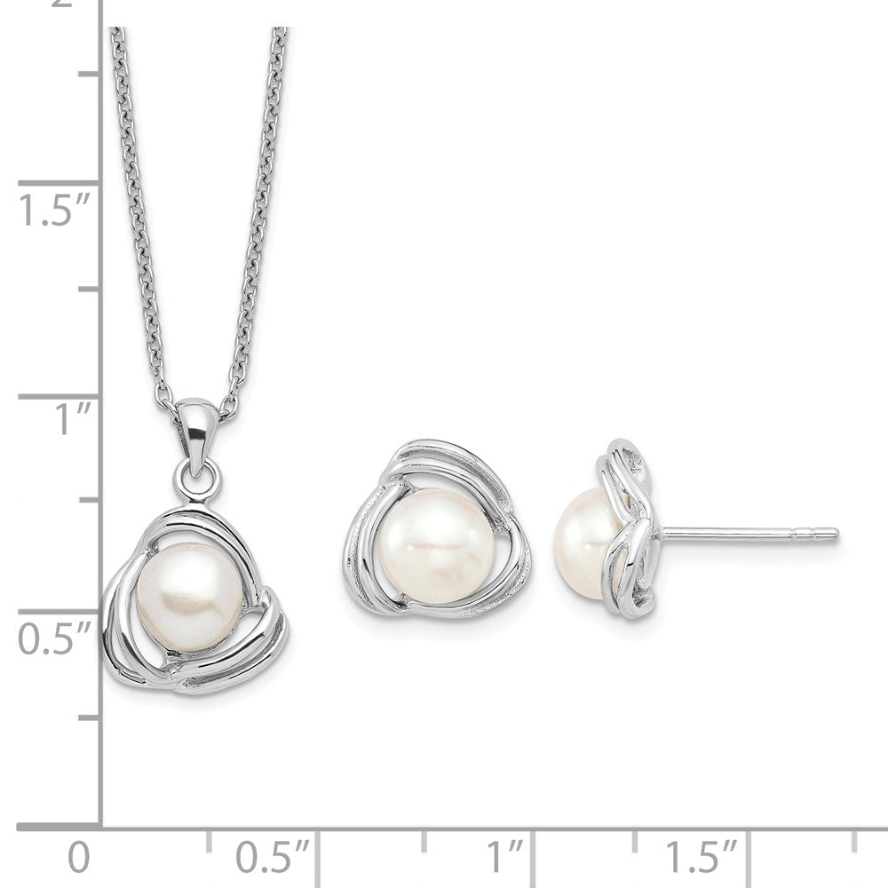 Sterling Silver Rhodium-plated 6-7mm White FWC Pearl Necklace/Earring Set