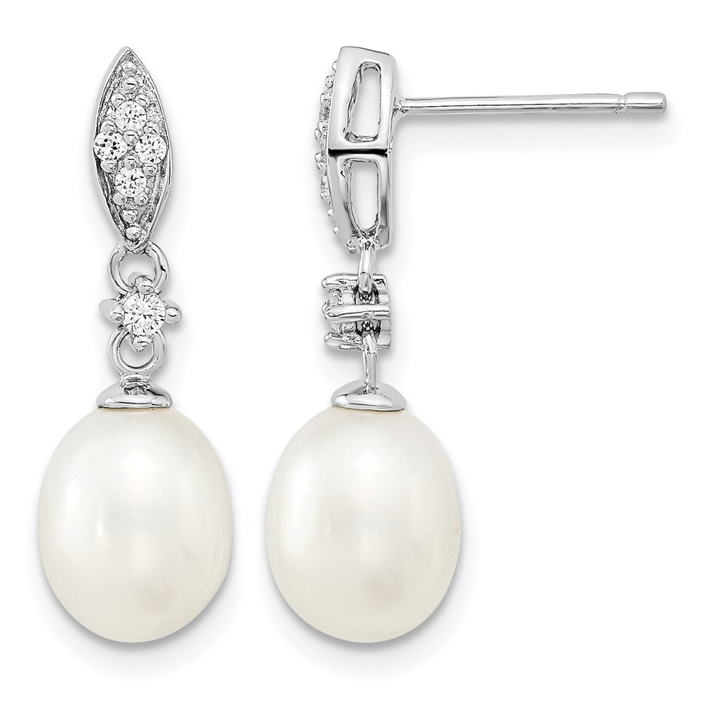 Sterling Silver Rhodium-plated 8-9mm FWC Pearl CZ Necklace/Earring Set