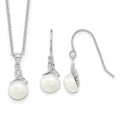 Sterling Silver Rhodium-plated 7-8mm FWC Pearl CZ Necklace/Earring Set
