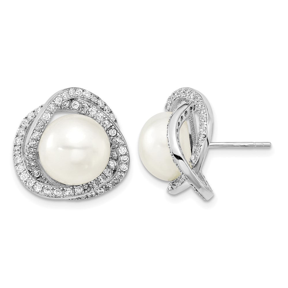 Sterling Silver Rhodium-plated 10-12mm FWC Pearl CZ Necklace/Earring Set