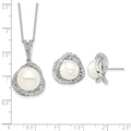 Sterling Silver Rhodium-plated 10-12mm FWC Pearl CZ Necklace/Earring Set