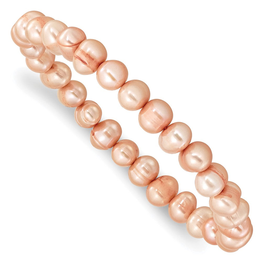6-7mm Wht/Gry/Blk/Pink/Purp Semi-round FWC Pearl Stretch Bracelet 5 pc Set