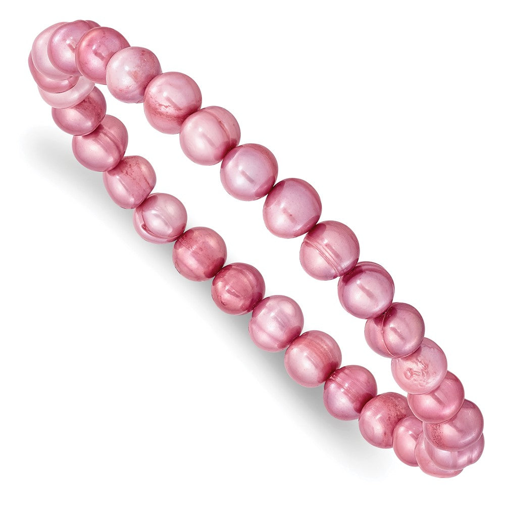 6-7mm Wht/Gry/Blk/Pink/Purp Semi-round FWC Pearl Stretch Bracelet 5 pc Set