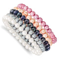 6-7mm Wht/Gry/Blk/Pink/Purp Semi-round FWC Pearl Stretch Bracelet 5 pc Set