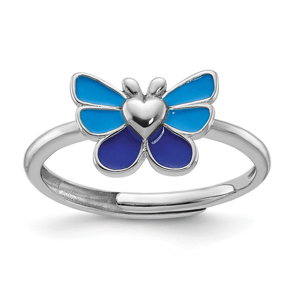 Sterling Silver RH-pltd Butterfly Earring, Pendant & Adjustable Ring Set