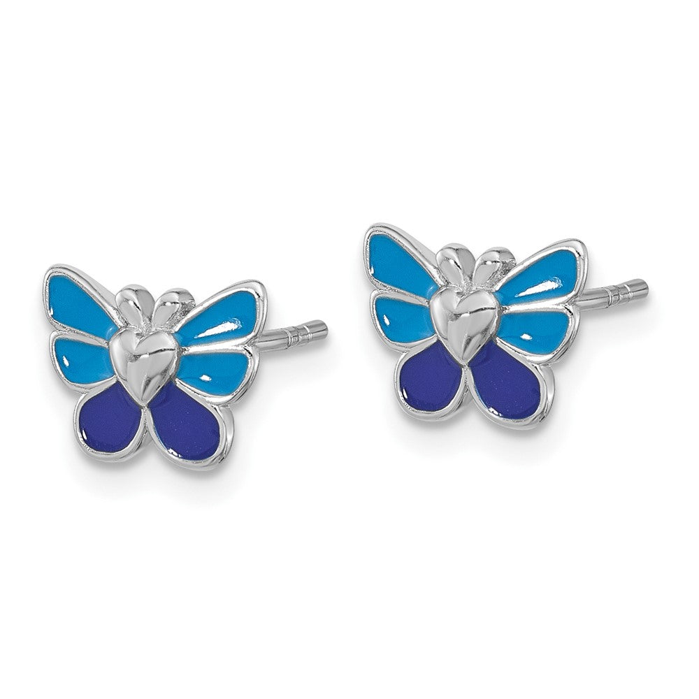 Sterling Silver RH-pltd Butterfly Earring, Pendant & Adjustable Ring Set