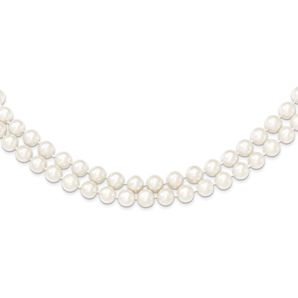 Sterling Silver Rhodium 7.5-8.5mm White FWC Pearl 2-Strand Necklace