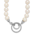 Sterling Silver RH 10-11mm White FWC Pearl CZ Clasp Adjust. Necklace