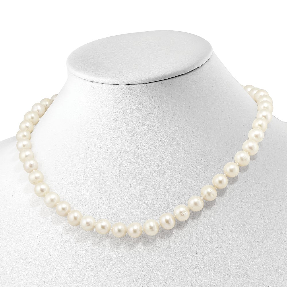 Sterling Silver RH 9-10mm White FWC Pearl CZ Clasp Adjust. Necklace