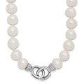 Sterling Silver RH 9-10mm White FWC Pearl CZ Clasp Adjust. Necklace