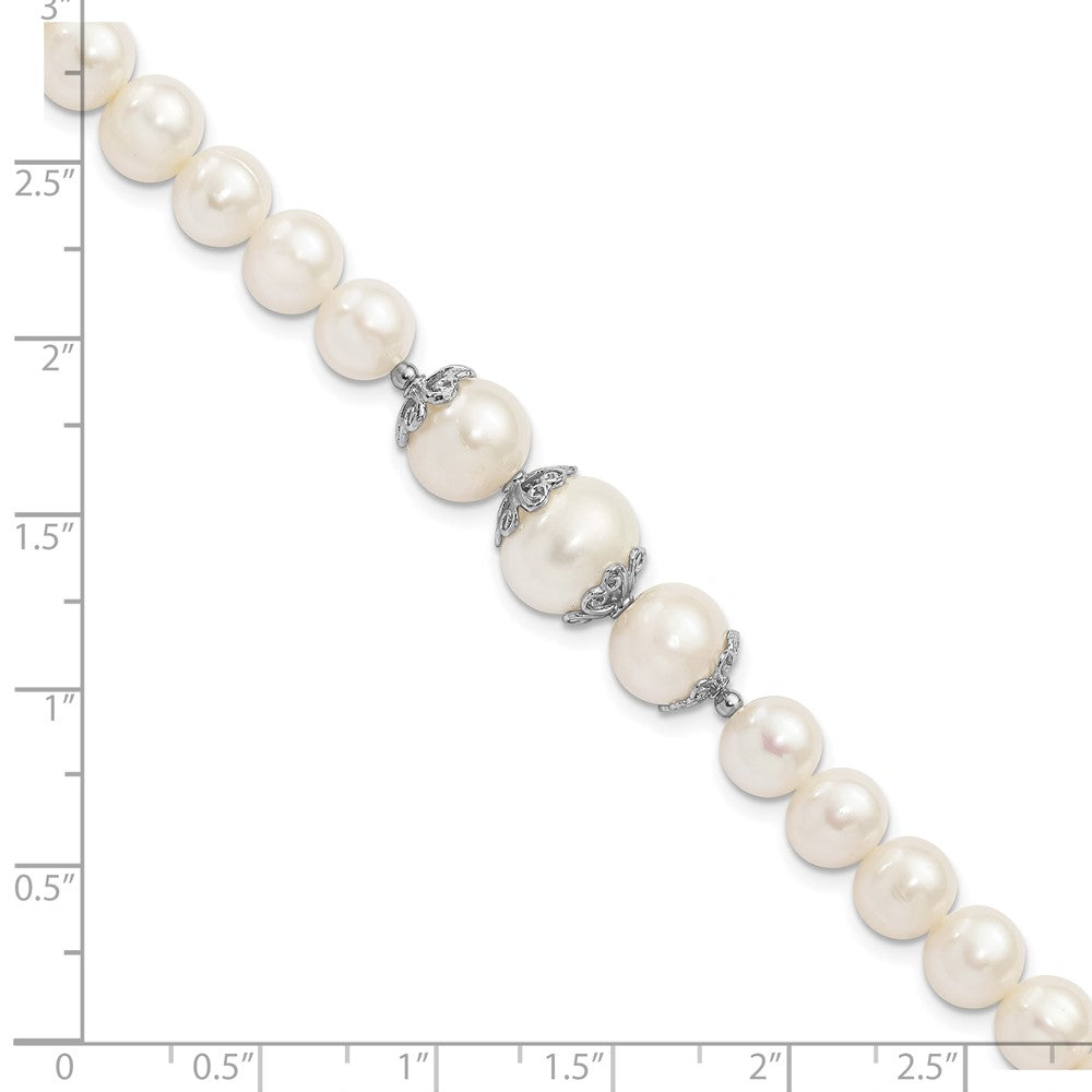 Sterling Silver Rhodium-plated 7-10mm White FWC Pearl Fancy Bracelet