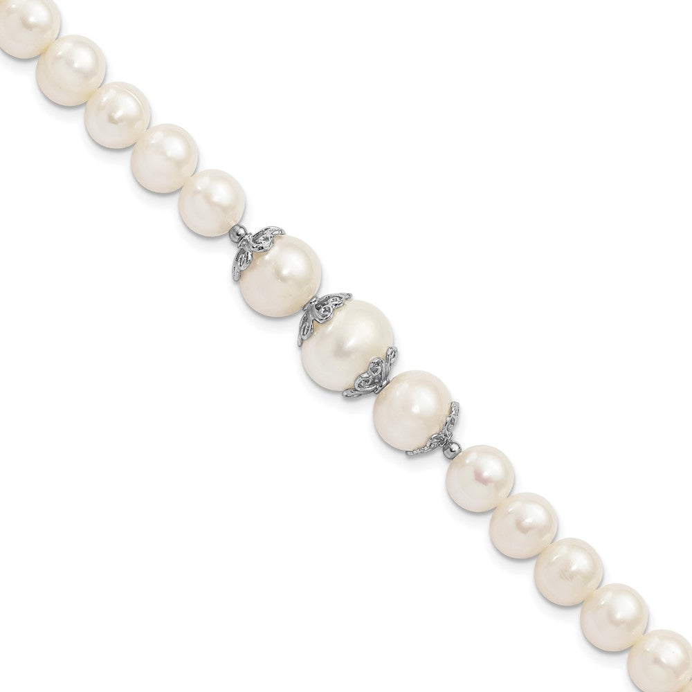 Sterling Silver Rhodium-plated 7-10mm White FWC Pearl Fancy Bracelet