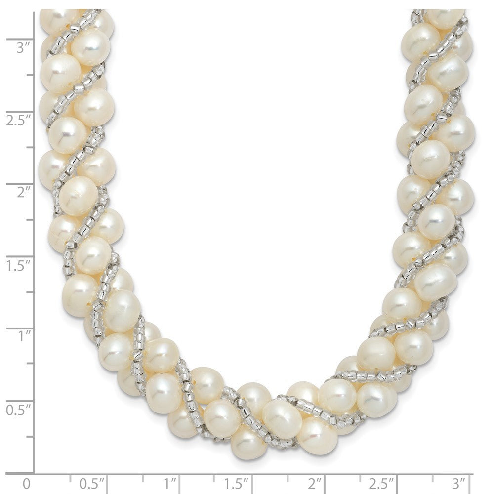 Sterling Silver Rhodium 6-7mm FWC Pearl/Glass Bead Twisted Necklace