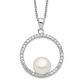 Sterling Silver Rhodium-plated 8-9mm White FWC Pearl and CZ Necklace