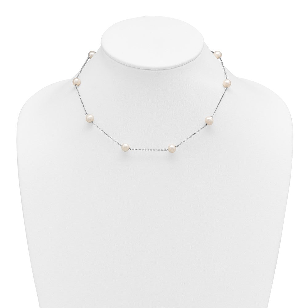 Sterling Silver Rh-plated 7-8mm FW Cultured 9 Station Pearl Necklace