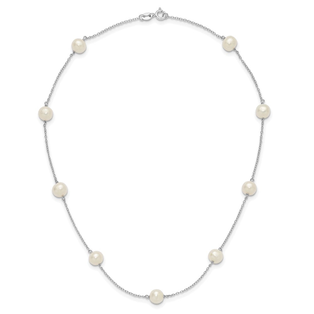 Sterling Silver Rh-plated 7-8mm FW Cultured 9 Station Pearl Necklace