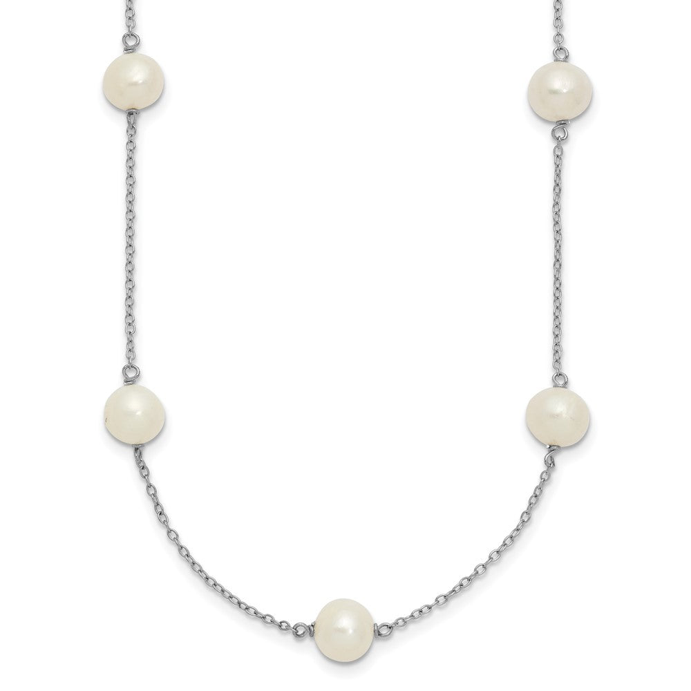 Sterling Silver Rh-plated 7-8mm FW Cultured 9 Station Pearl Necklace