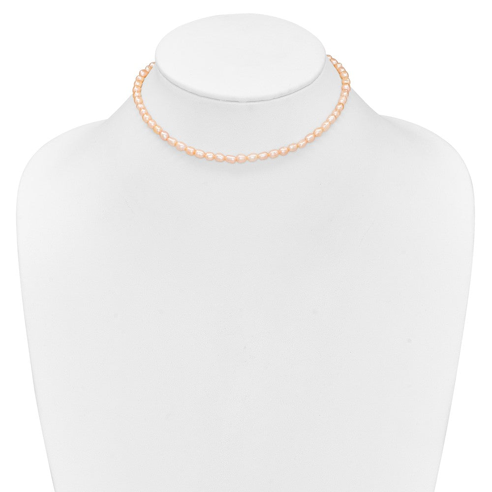Sterling Silver RH-plate 4-5mm Pink Rice FWC Pearl Children's Necklace
