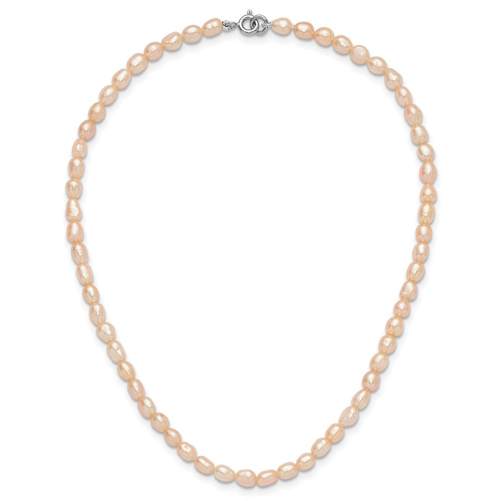Sterling Silver RH-plate 4-5mm Pink Rice FWC Pearl Children's Necklace