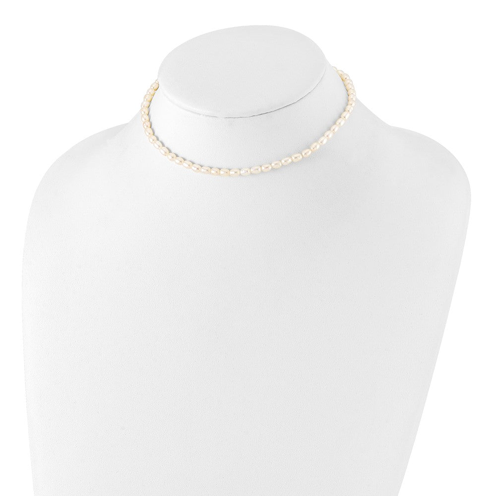 Sterling Silver RH-plate 4-5mm White Rice FWC Pearl Children's Necklace