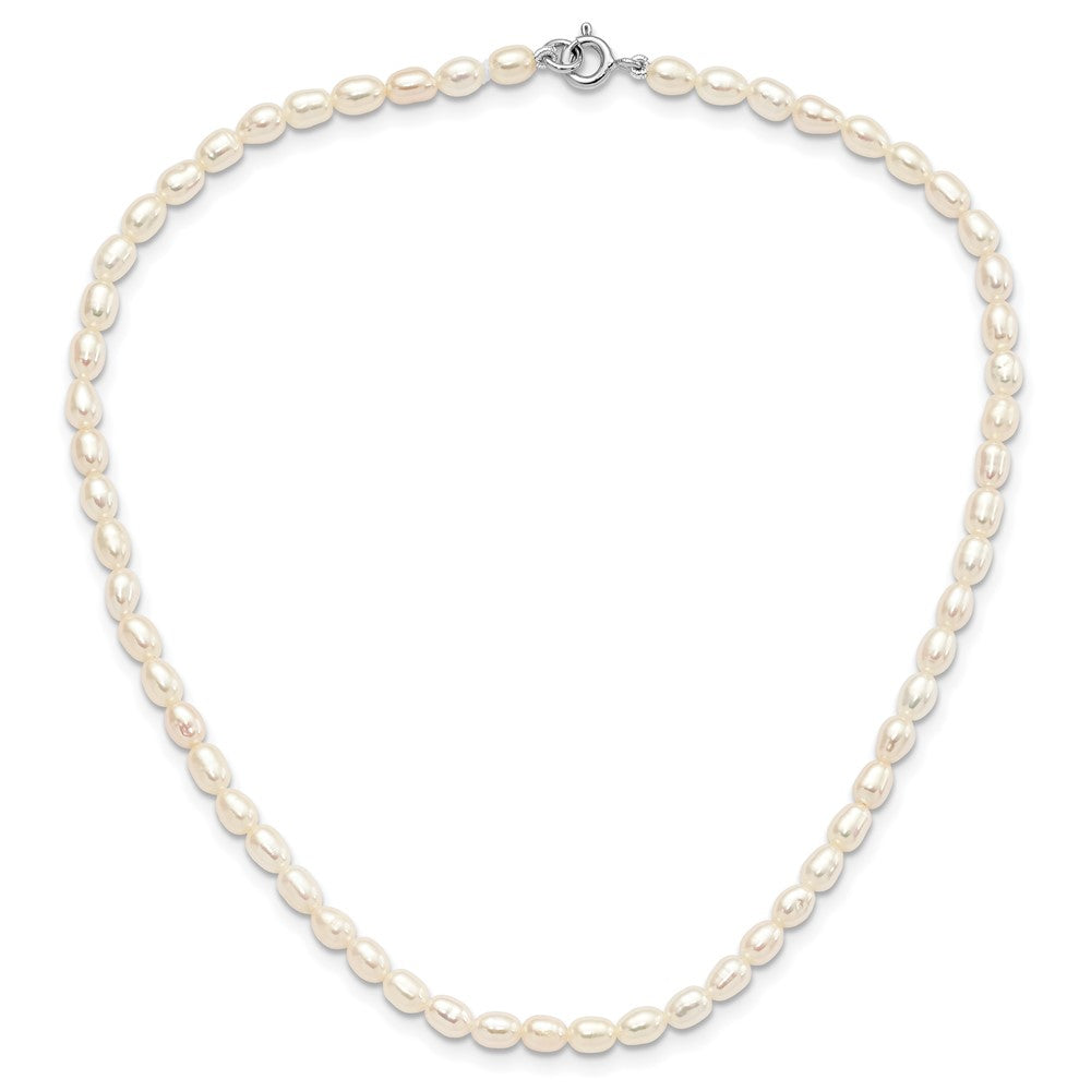 Sterling Silver RH-plate 4-5mm White Rice FWC Pearl Children's Necklace