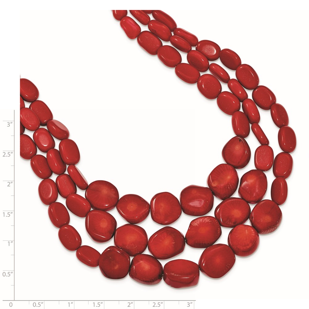 Sterling Silver Red Coral w/2in ext Triple Strand Necklace