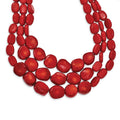 Sterling Silver Red Coral w/2in ext Triple Strand Necklace