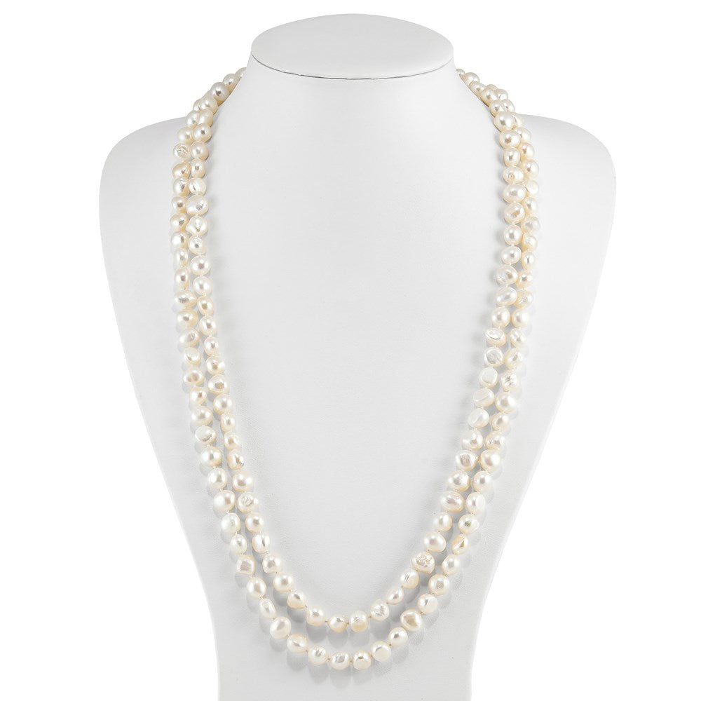 9-10mm White Baroque Freshwater Cultured Pearl Endless 64 inch Necklace