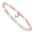 Sterling Silver Heart Pink Shell Bead and Crystal 45mm Stretch Bracelet