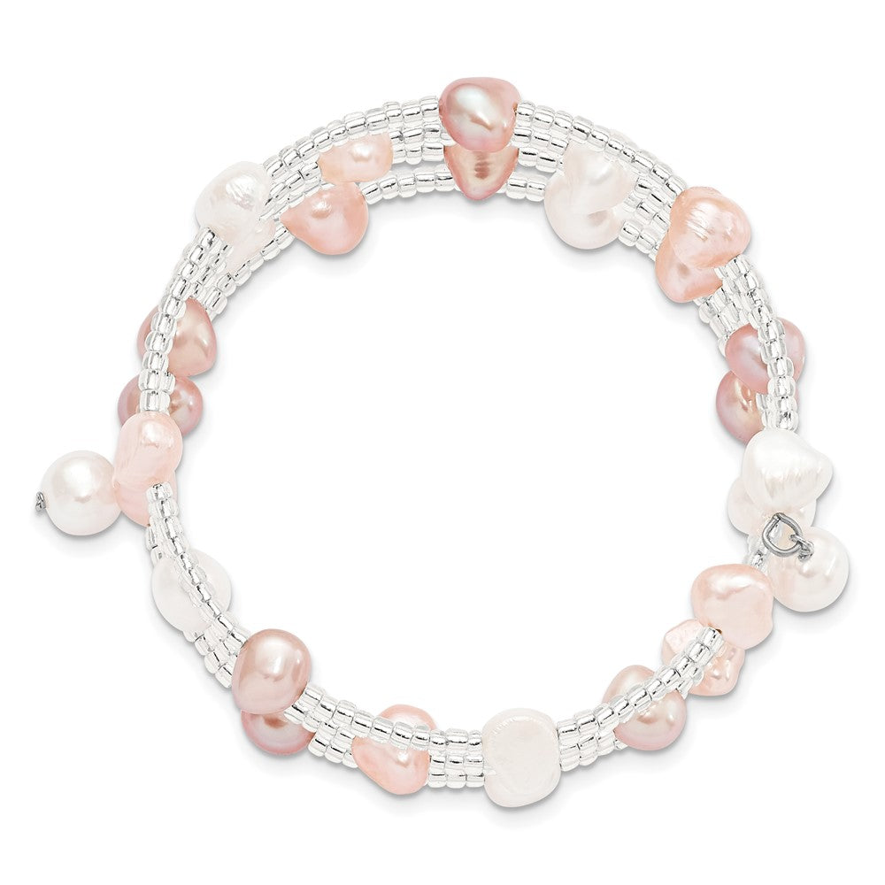 6-7mm Multicolored Baroque FWC Pearl and Glass Beaded Wrap Bracelet