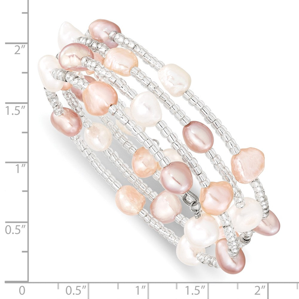 6-7mm Multicolored Baroque FWC Pearl and Glass Beaded Wrap Bracelet