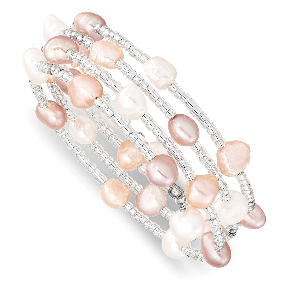 6-7mm Multicolored Baroque FWC Pearl and Glass Beaded Wrap Bracelet