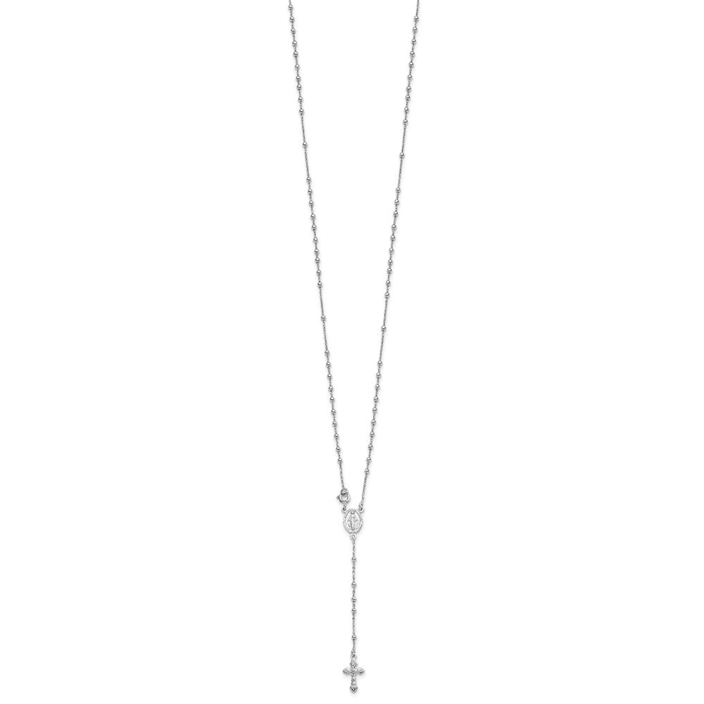 Sterling Silver 18\ Rhodium Plated Polished Beaded Rosary"