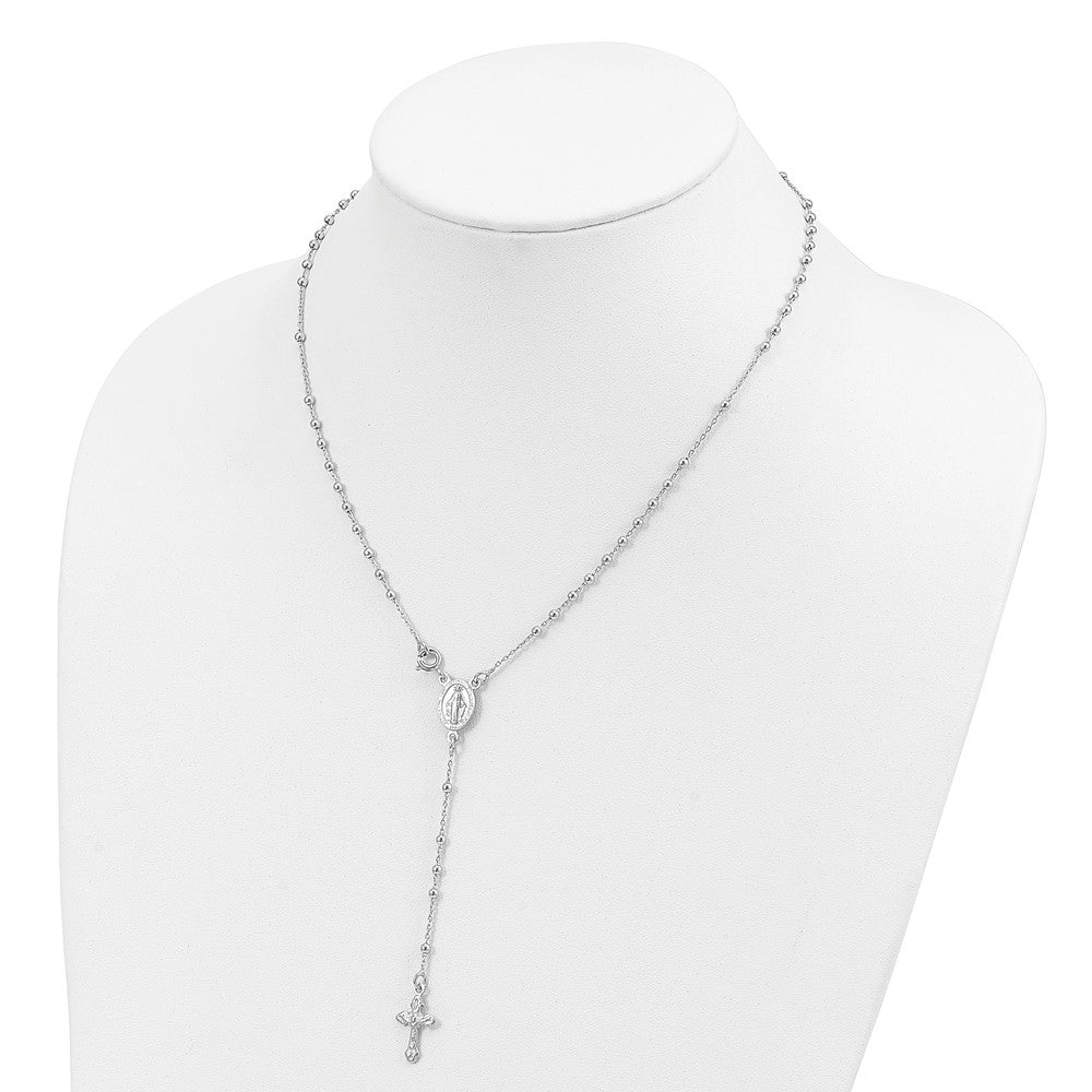 Sterling Silver 18\ Rhodium Plated Polished Beaded Rosary"