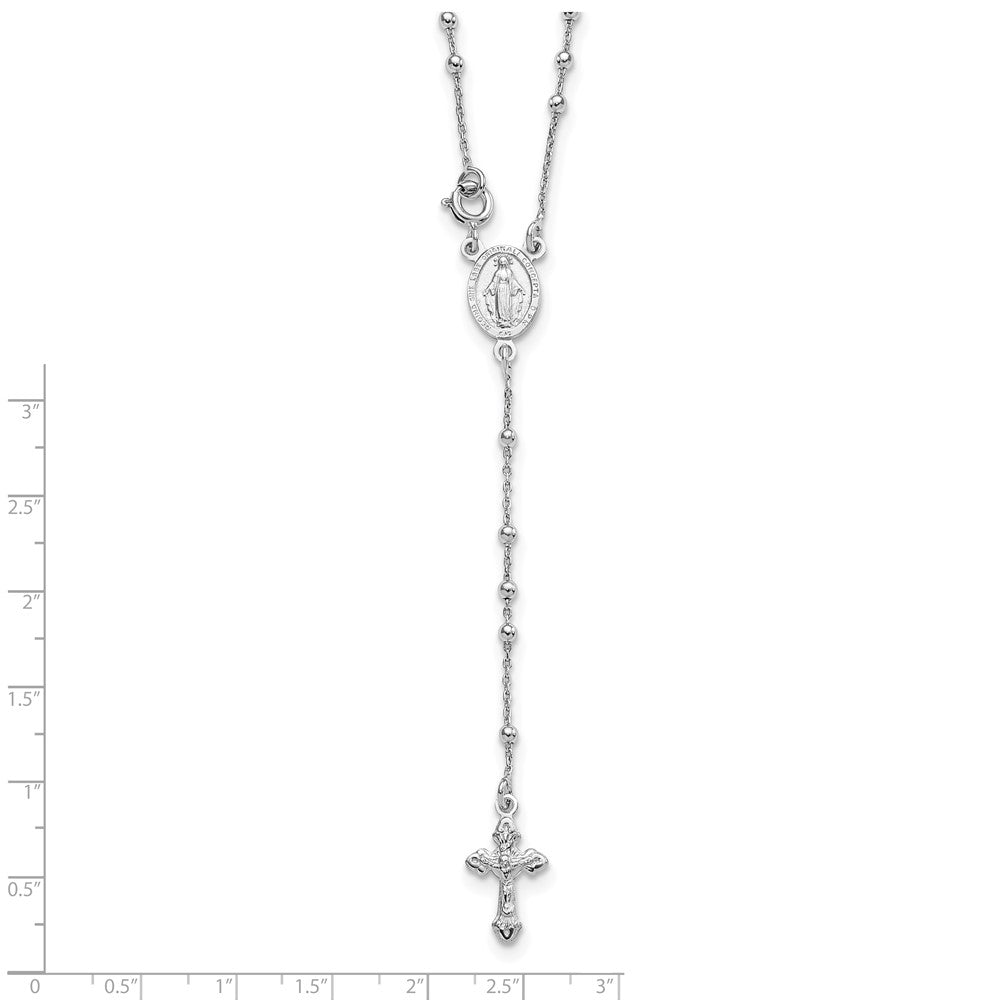 Sterling Silver 18\ Rhodium Plated Polished Beaded Rosary"