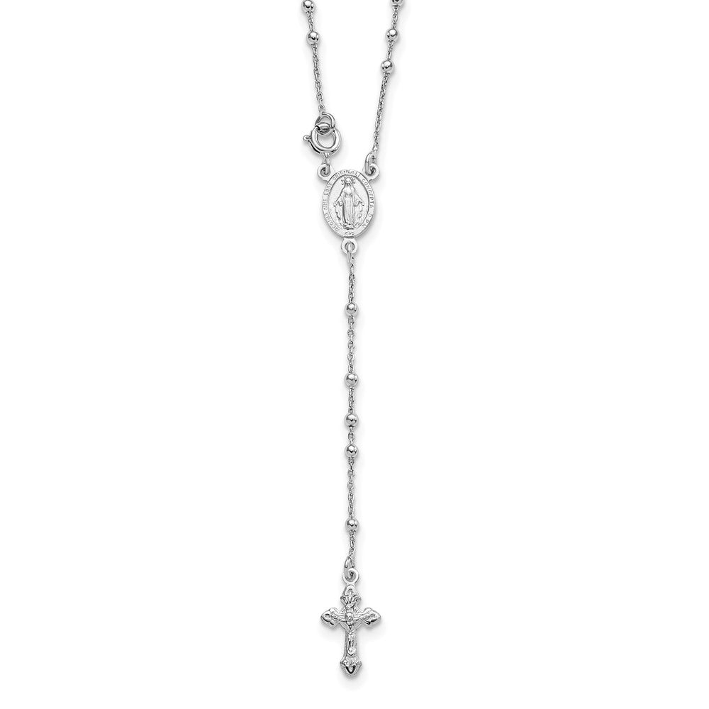Sterling Silver 18\ Rhodium Plated Polished Beaded Rosary"