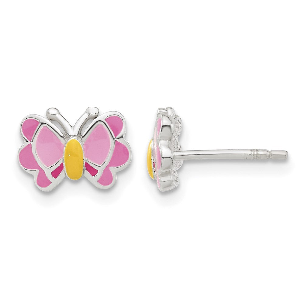 Sterling Silver Polished Enameled Butterfly Earrings & Necklace Set