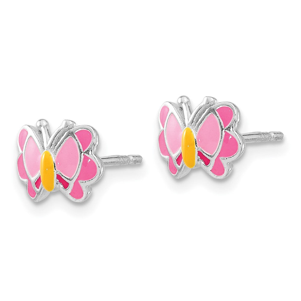 Sterling Silver Polished Enameled Butterfly Earrings & Necklace Set