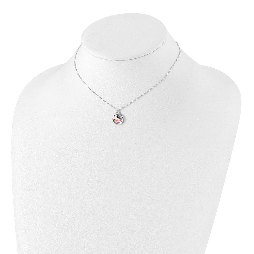 Sterling Silver Polished Enameled Butterfly Earrings & Necklace Set