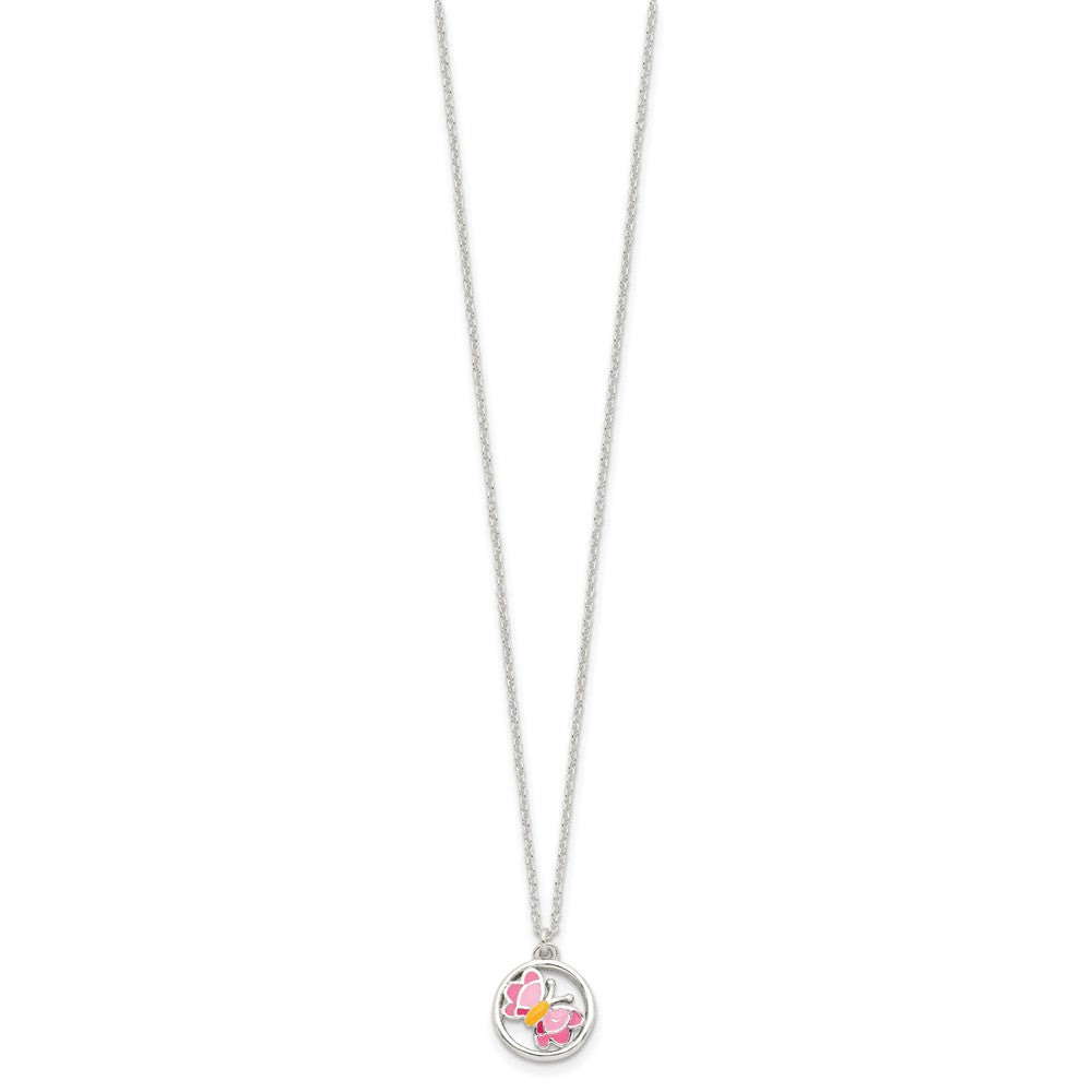 Sterling Silver Polished Enameled Butterfly Earrings & Necklace Set