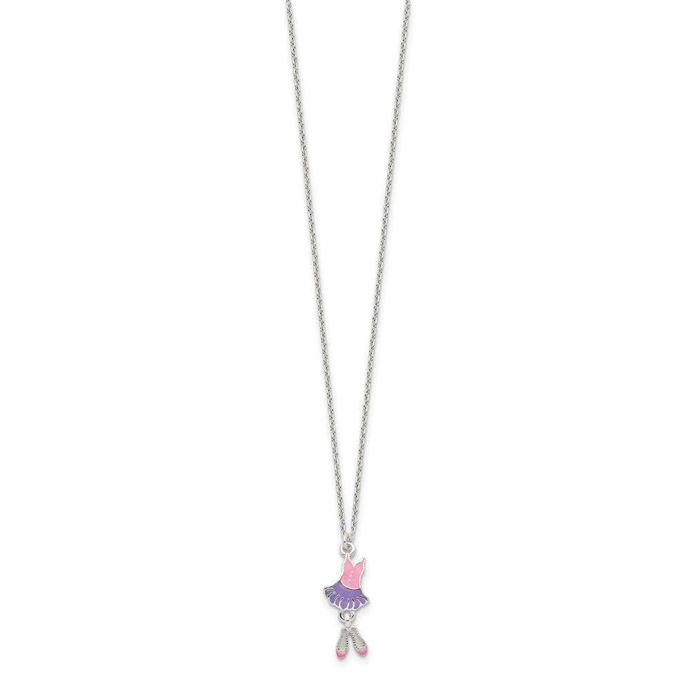 Sterling Silver Polished Enameled Ballerina 14in Necklace & Earring Set